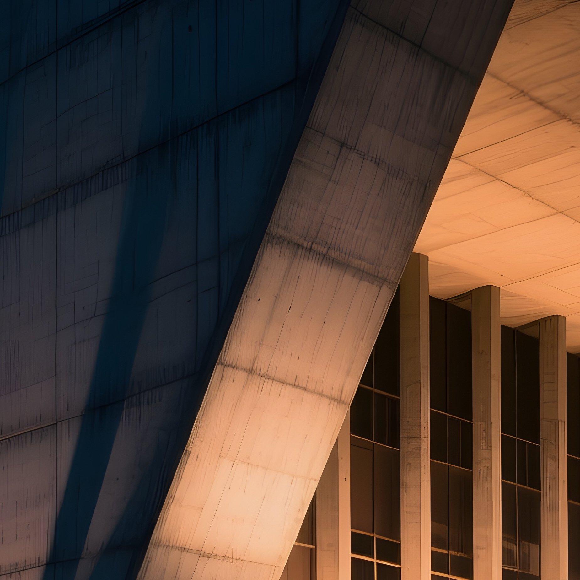 Night Time Brutalist Theater Uplighting - Full Resolution Quality Preview