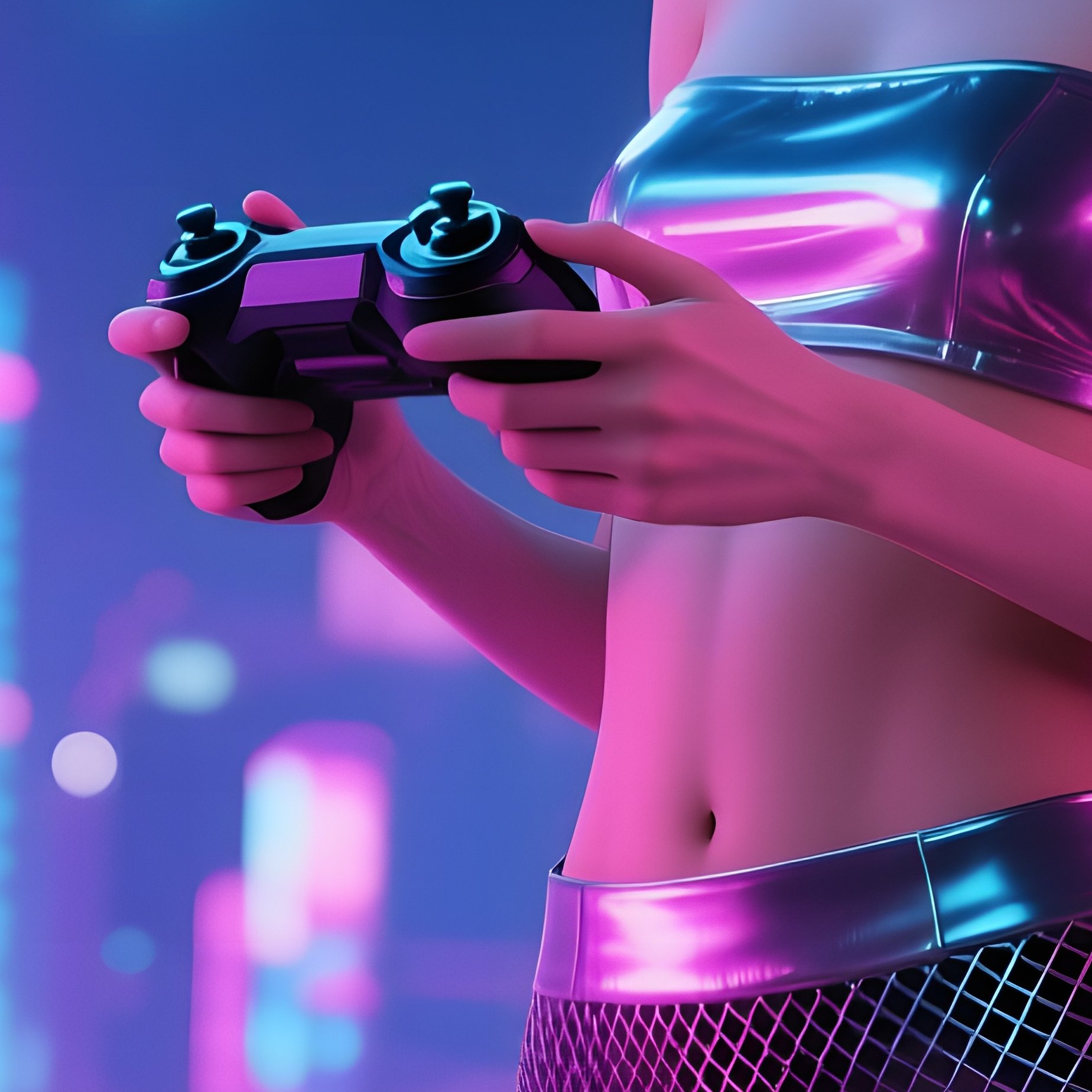 Night Time City Balcony Neon Signs Model Drone Controller - Full Resolution Quality Preview