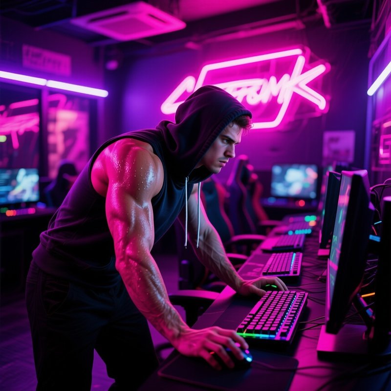 Night Time Cyber Cafe Gamer