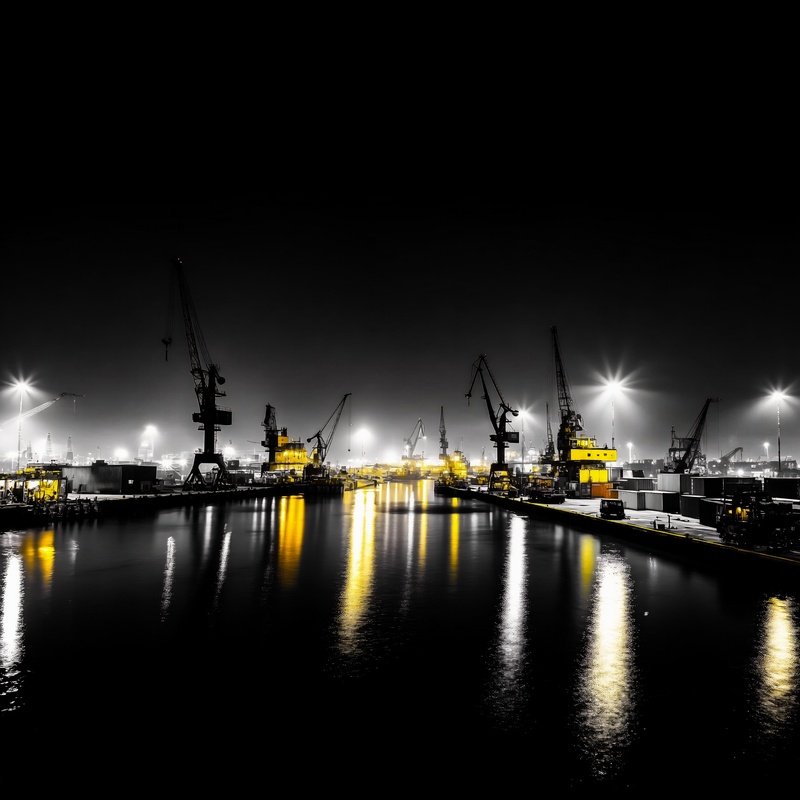 Nighttime Port Or Dock Area Night Port