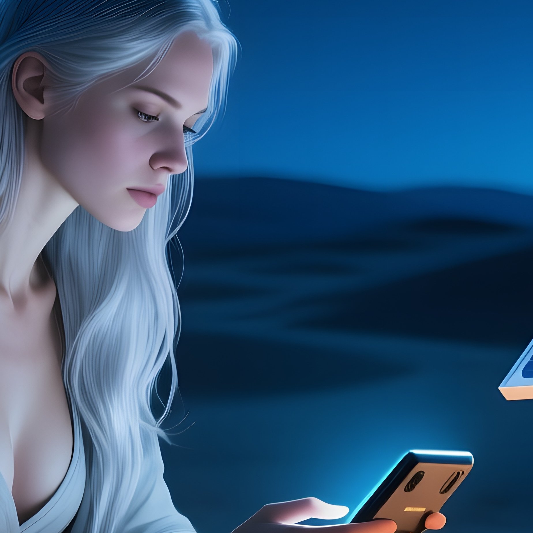 Nomadic Tech Woman Desert Night Camp - Full Resolution Quality Preview