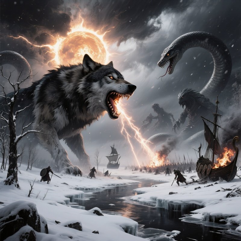 Norse Ragnarok Sun Eaten By Wolf Fimbulwinter