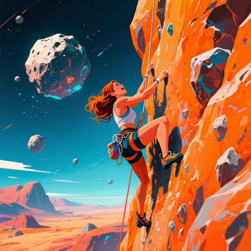 Nova Lyn Climbing Asteroid Cliff Digital Art