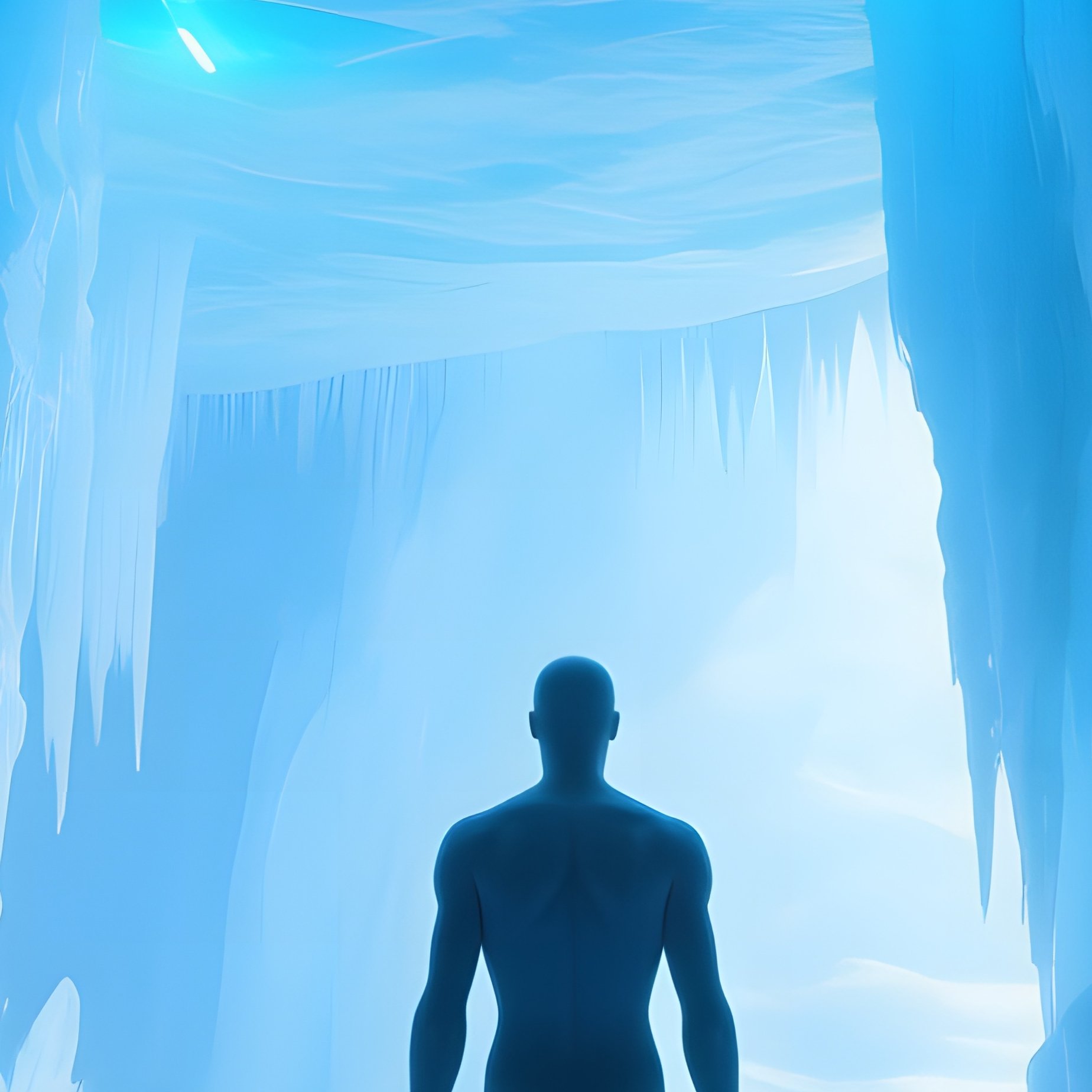 Nude Explorer In Icy Glacier Cave With Blue Leds - Full Resolution Quality Preview
