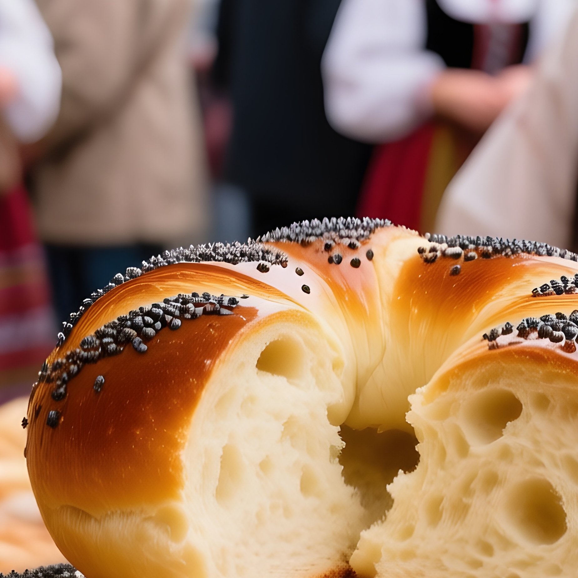 Obwarzanek Krakowski Braided Ring Shaped Bread Covered In Poppy Seeds On Market - Full Resolution Quality Preview