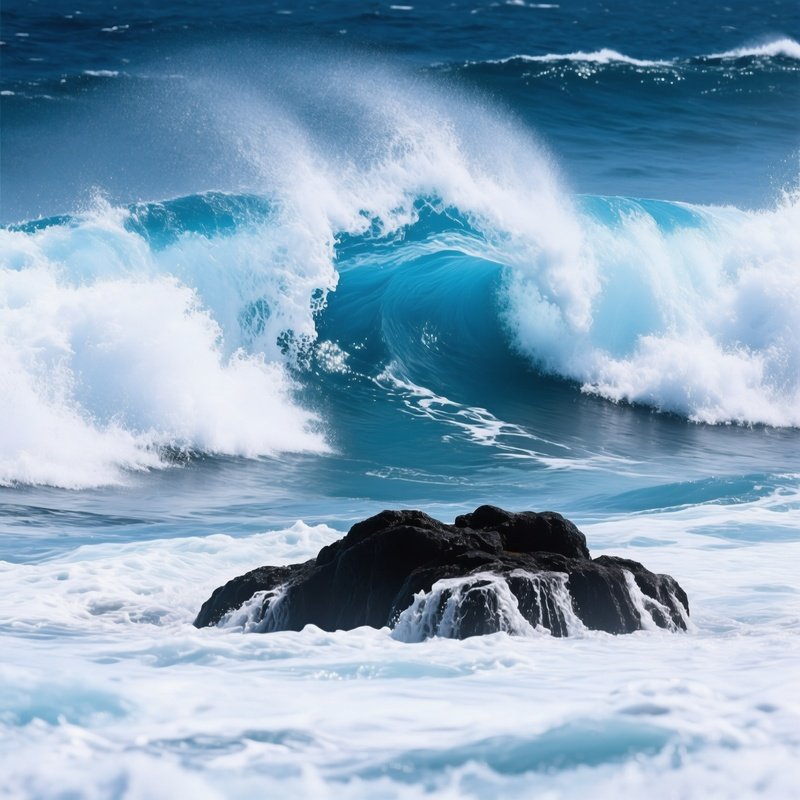 Ocean Wave Breaking Over A Rock Formation Ocean Wave