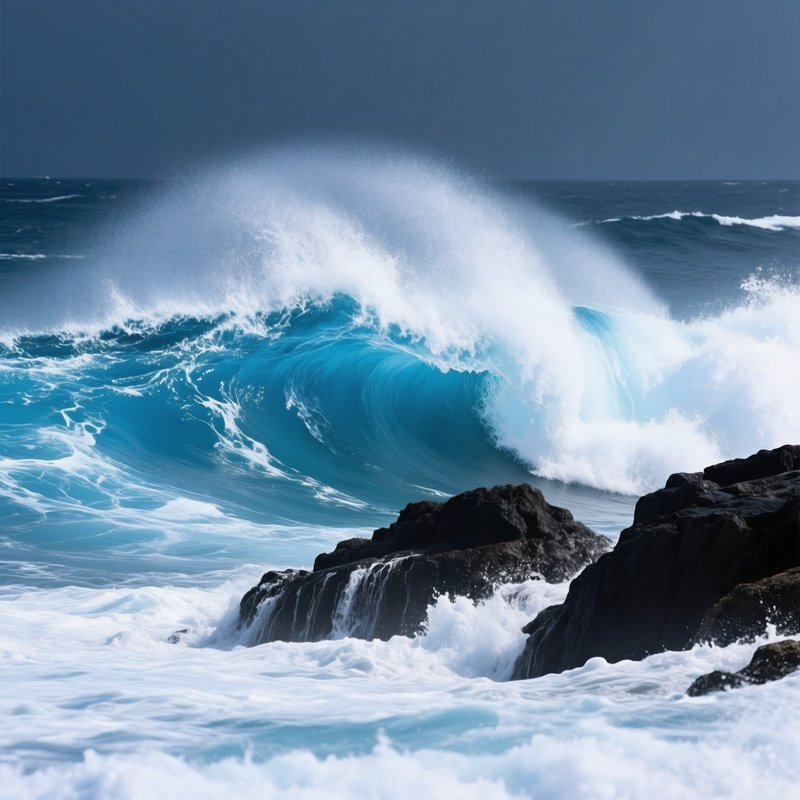 Ocean Wave Breaking Over A Rock Formation Ocean Wave