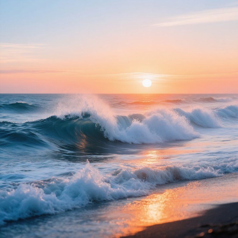 Ocean Waves At Sunset Sunset Ocean