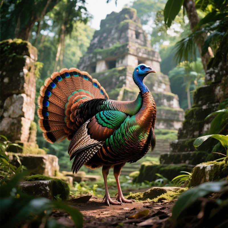 Ocellated Turkey In Mayan Jungle Ruin
