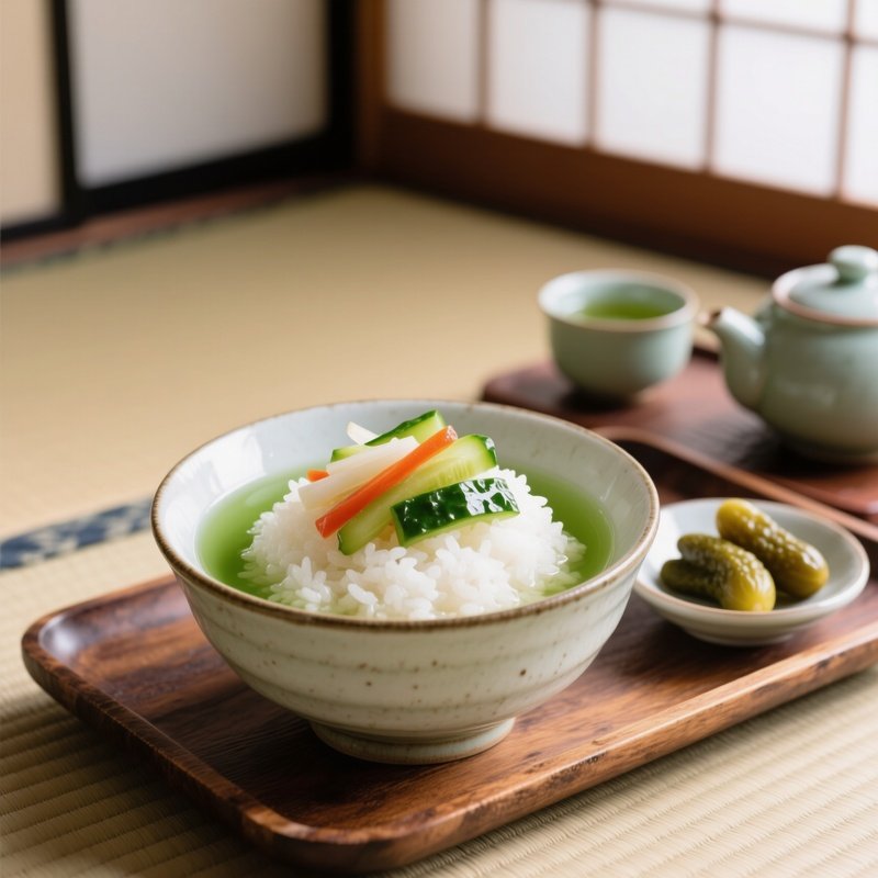 Ochazuke Rice With Pickles And Green Tea