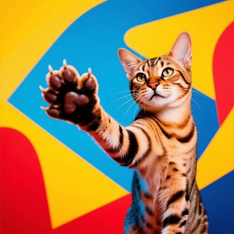 Ocicat Cat One Paw Stretched Out Dramatically Abstract