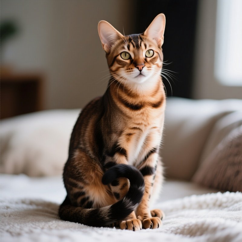 Ocicat Cat Sitting Tail Wrapped Paws