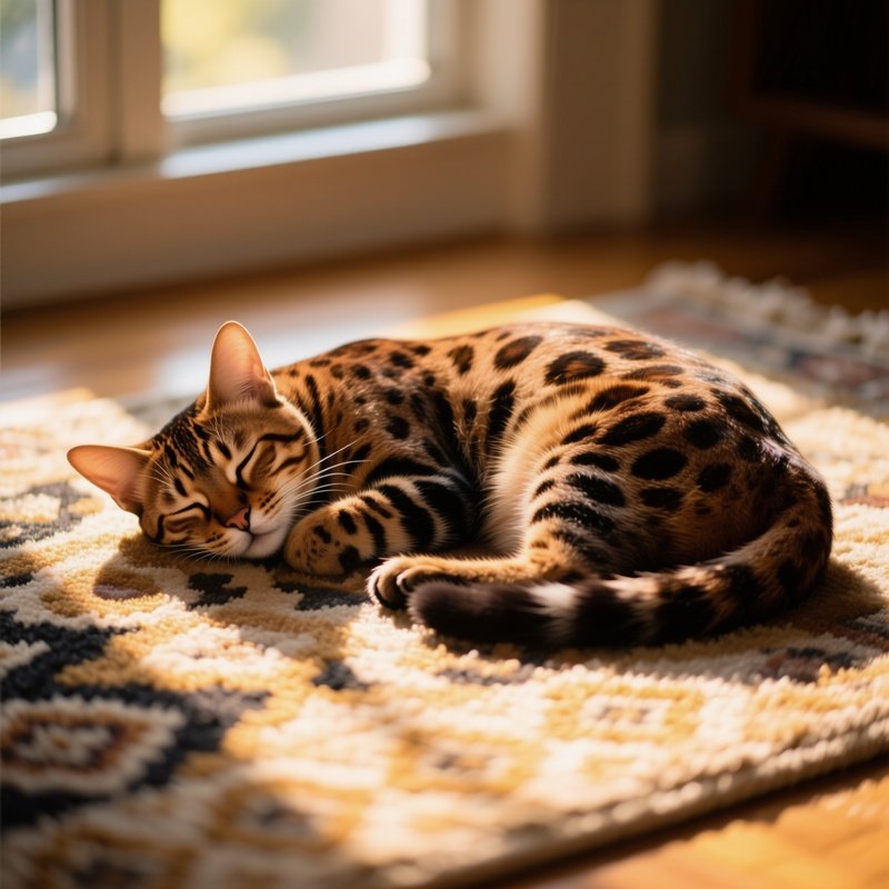 Ocicat Cat Sleeping In A Sunbeam