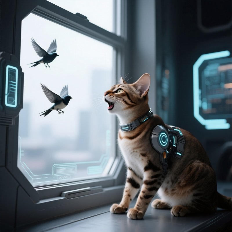 Ocicat Chirping At Birds Through Window Science Fiction