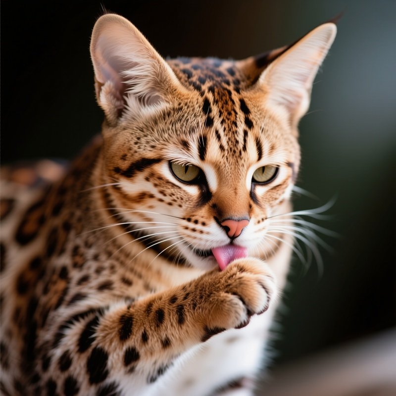 Ocicat Licking Paw Wiping Face