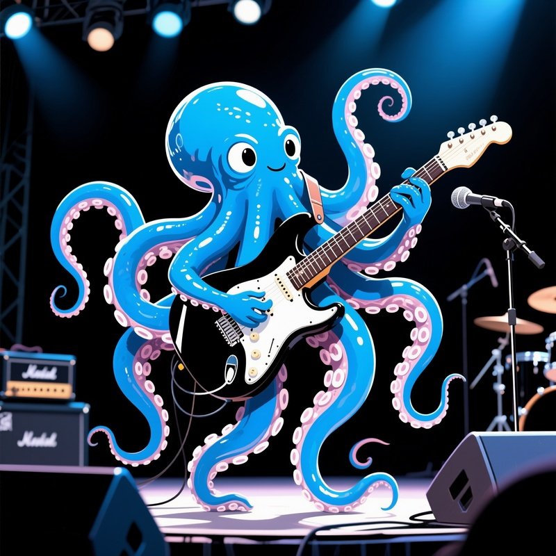 Octopus Playing Electric Guitar Concert