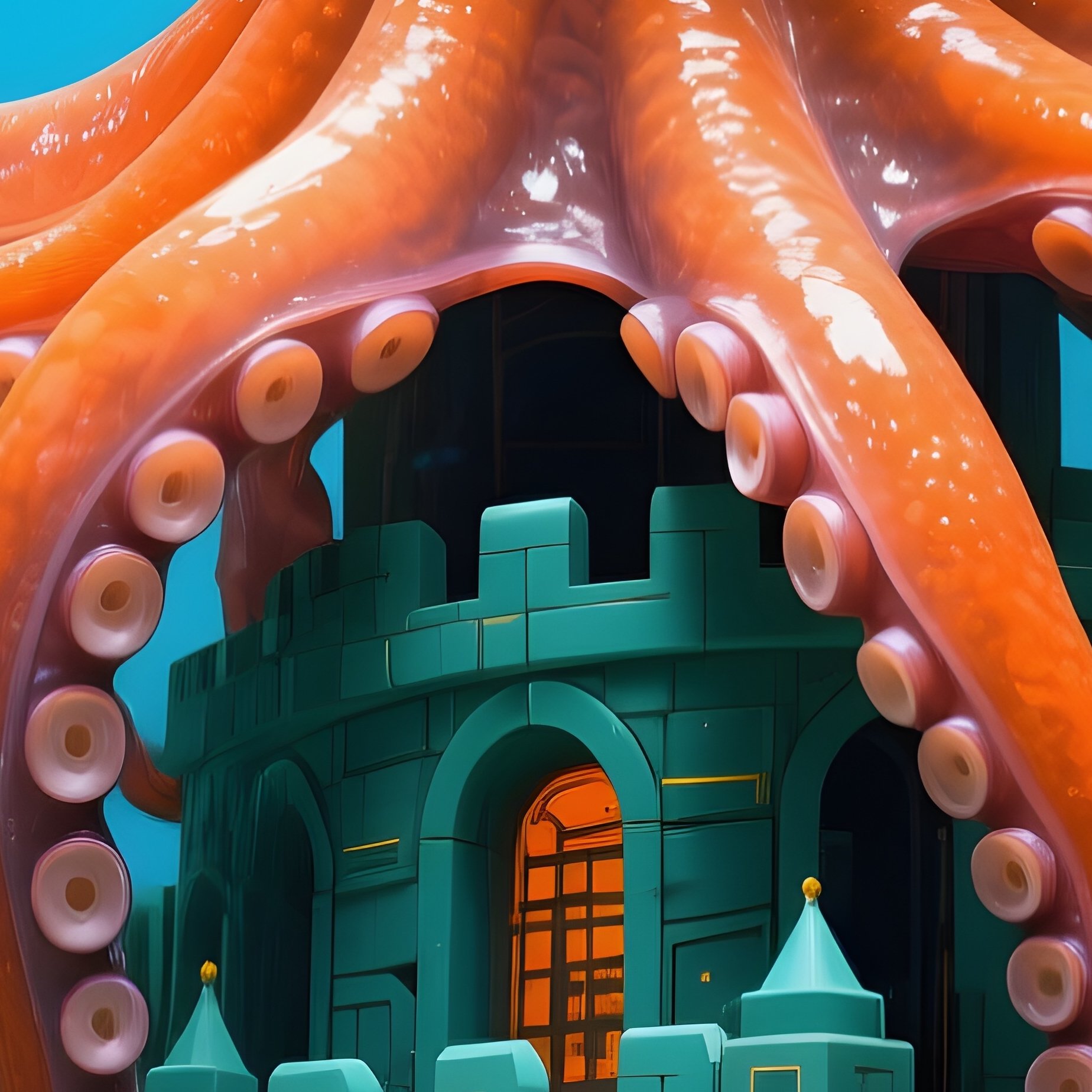 Octopuses Building Coral Fortress Digital Art - Full Resolution Quality Preview