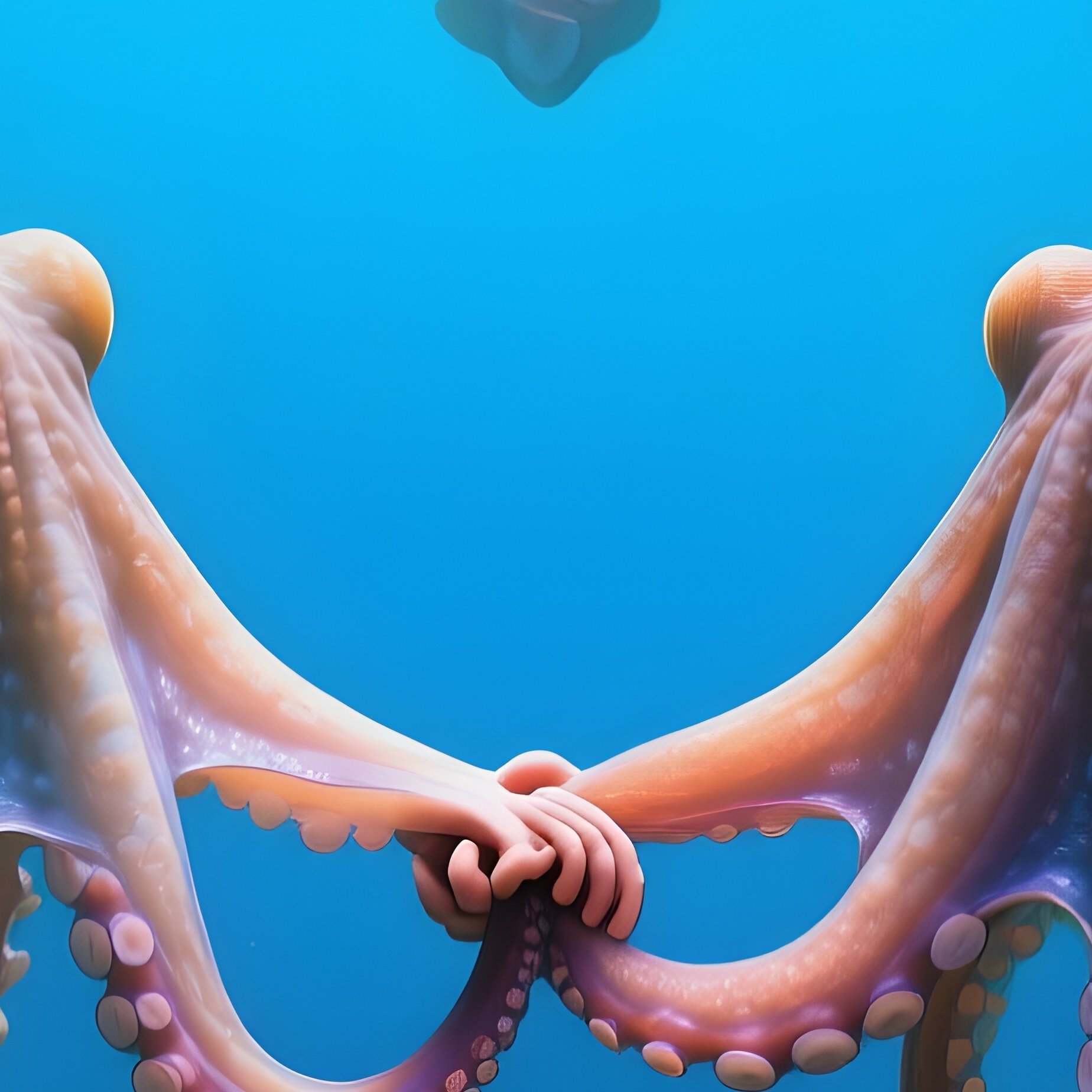 Octopuses Holding Hands In Aqua Heart Corals - Full Resolution Quality Preview