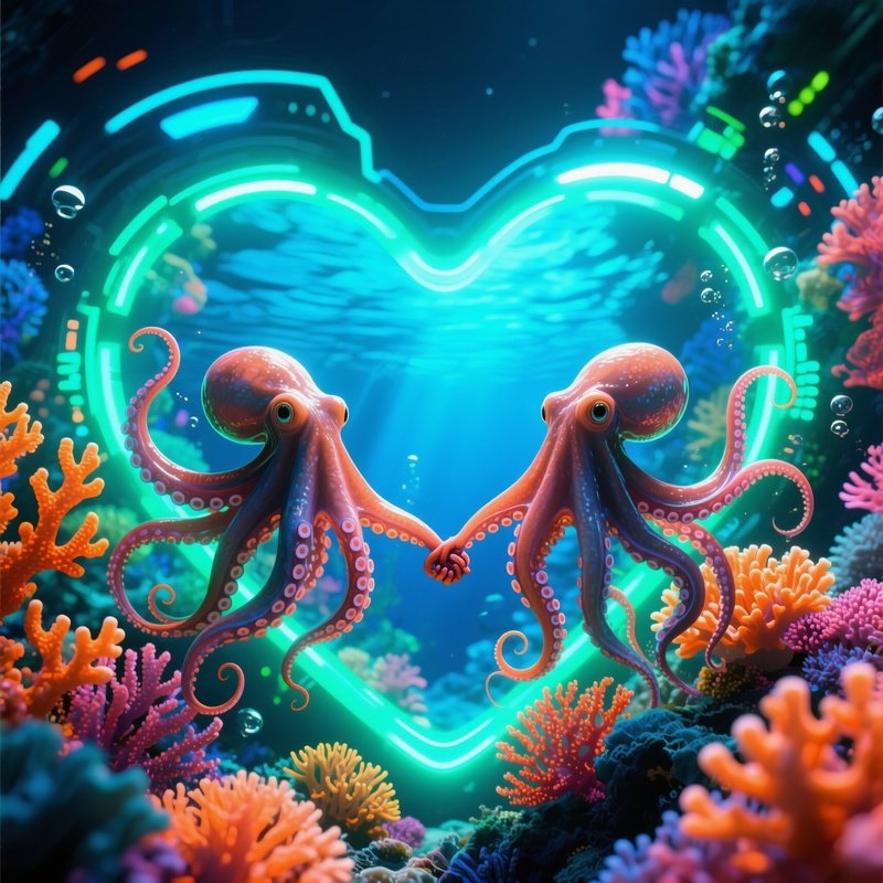 Octopuses Holding Hands In Aquarium Set