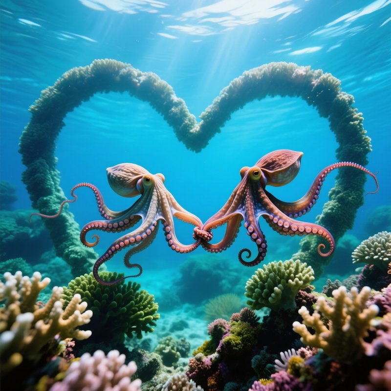 Octopuses Holding Hands In Underwater Photography