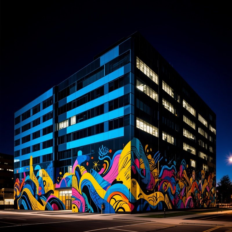 Office Building Exterior At Night Urban Art