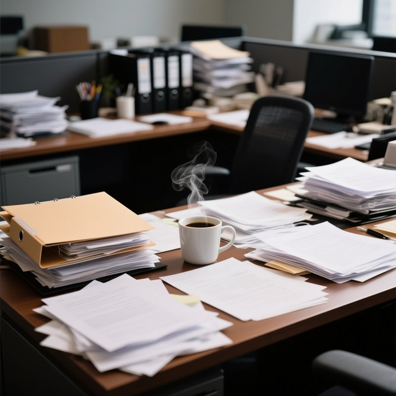 Office Desk With Documents And Coffee