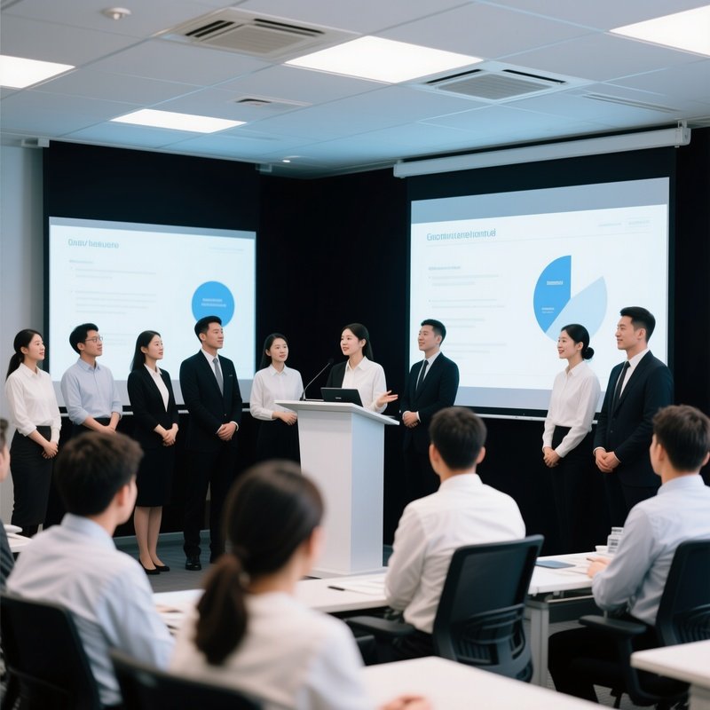 Office Workers Giving Presentation