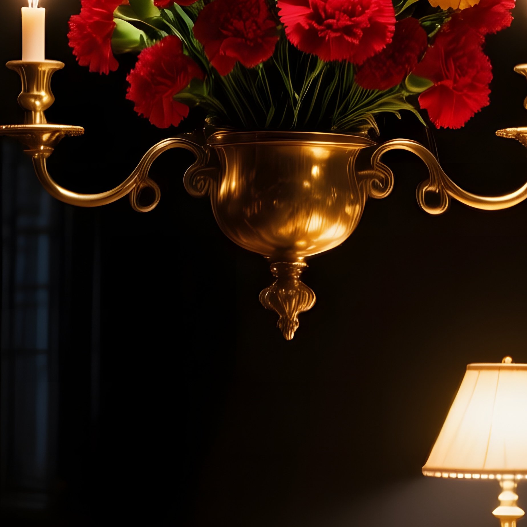 Old Library Study With Brass Candelabrum And Flowers - Full Resolution Quality Preview