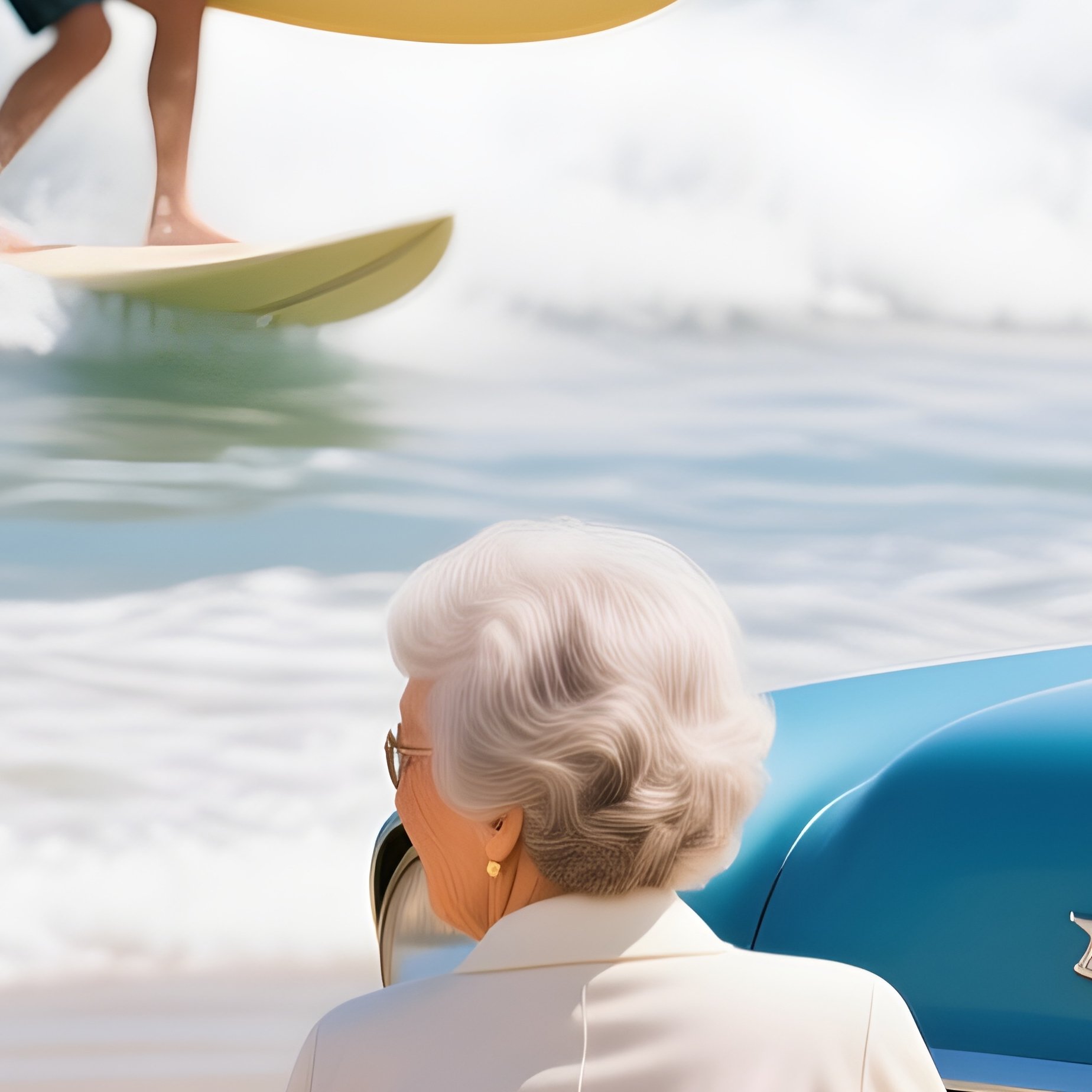 Old School Cool Elderly Couple Vintage Car Surfers - Full Resolution Quality Preview