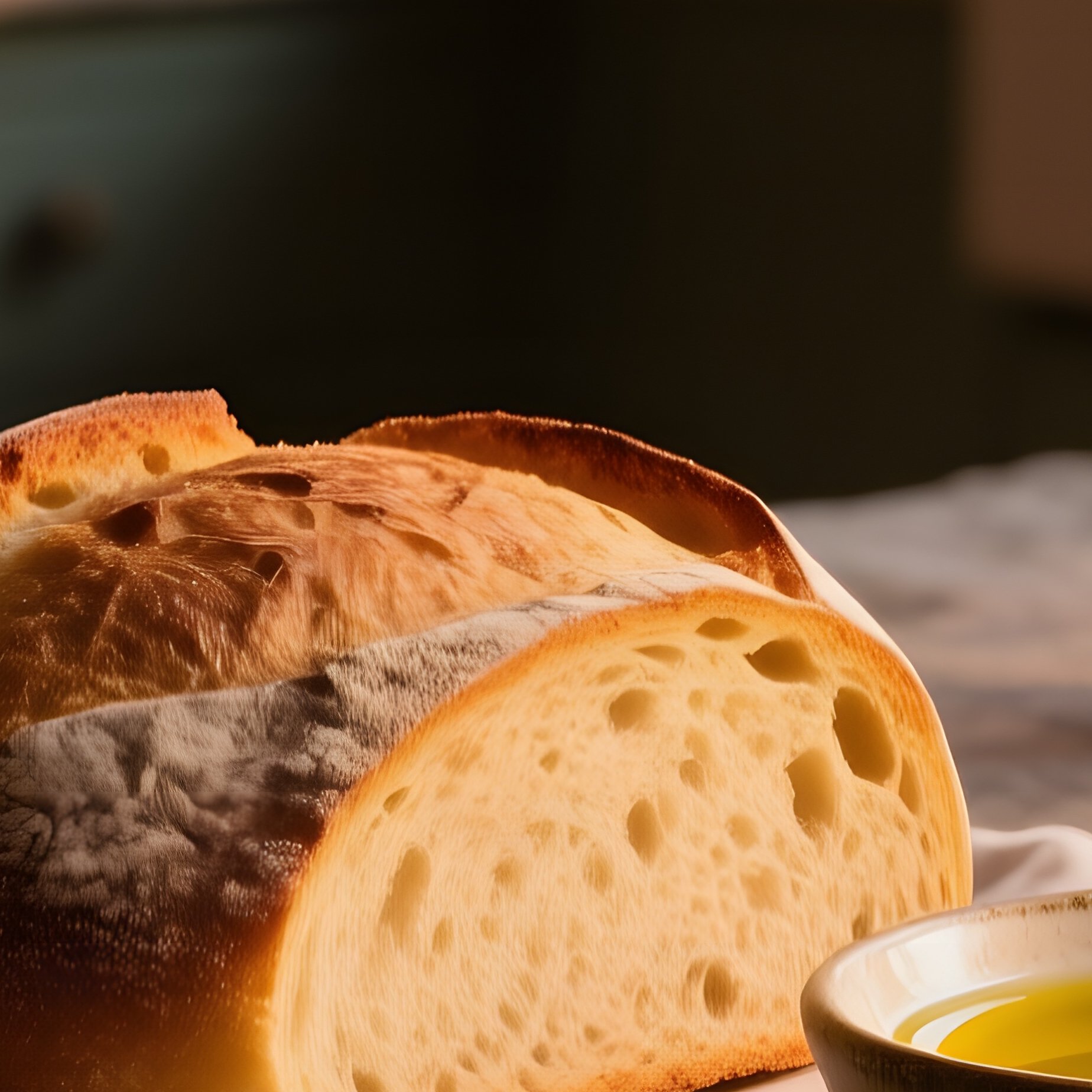 Old Stone Kitchen Table At Dusk With Bread Olive Oil Rosemary Salt Candlelight - Full Resolution Quality Preview