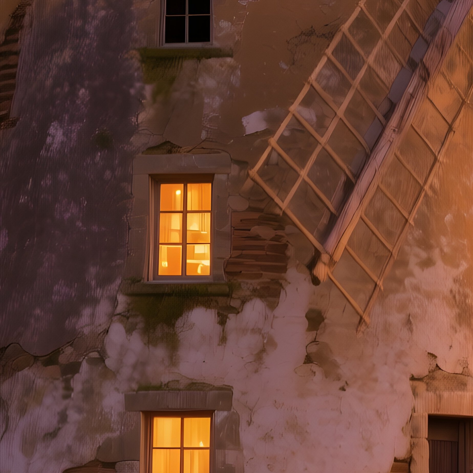 Old Stone Windmill In Golden Wheat Fields At Dusk - Full Resolution Quality Preview