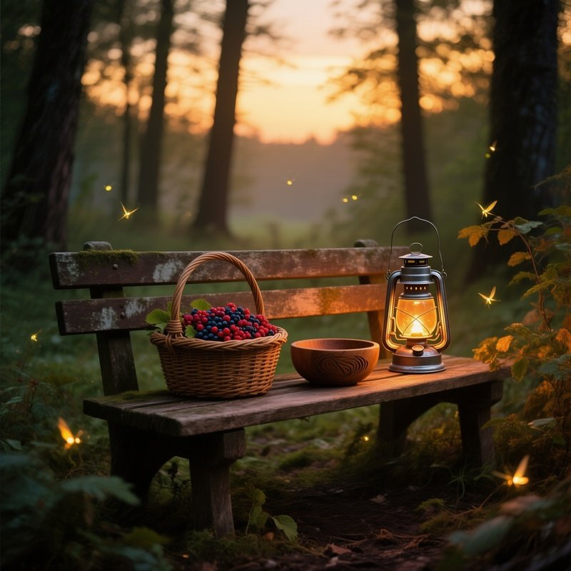 Old Wooden Bench Forest Clearing Dusk