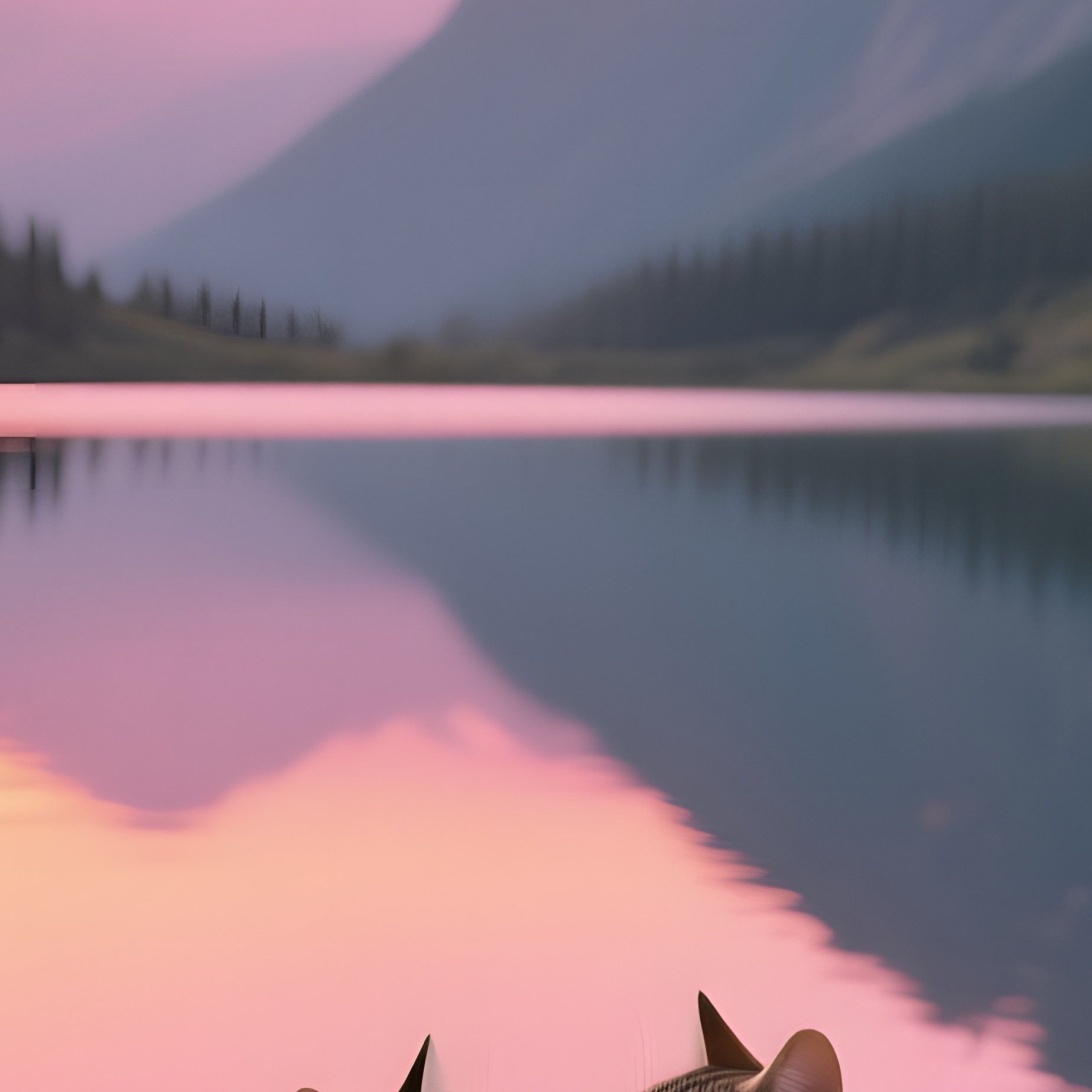 On A Quiet Mountain Trail At Sunrise, Two Cats Share A Gentle Kiss Beside A Crystal‑Clear Alpine - Full Resolution Quality Preview