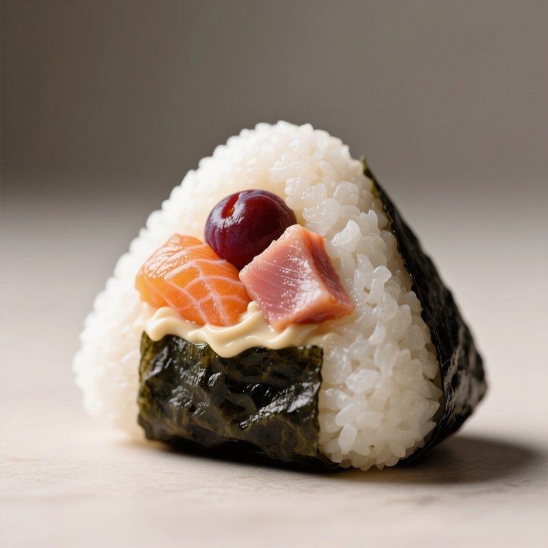Onigiri Rice Balls Filled With Pickled Plum, Salmon, Or Tuna Mayonnaise