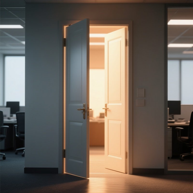 Open Door: A Slightly Open Office Door Revealing A Warm, Inviting Light Inside, Symbolizing Accessibility And Opportunity.