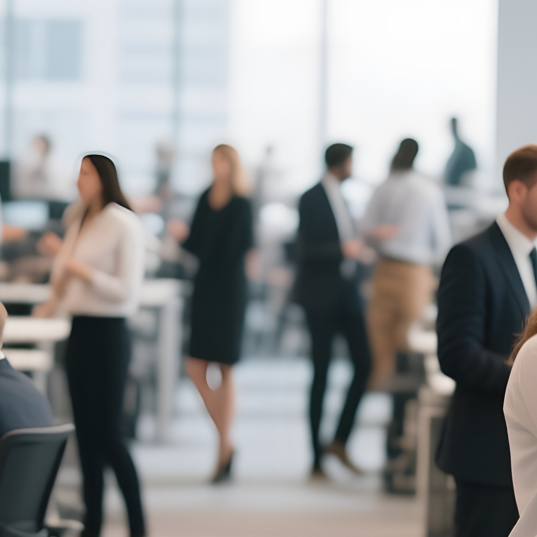 Open Plan Noise: A Wide Shot Of A Busy Open Plan Office With Employees On Phones, Standing At Desks, And Collaborating, Conveying A Sense Of Bustling Energy. - Full Resolution Quality Preview