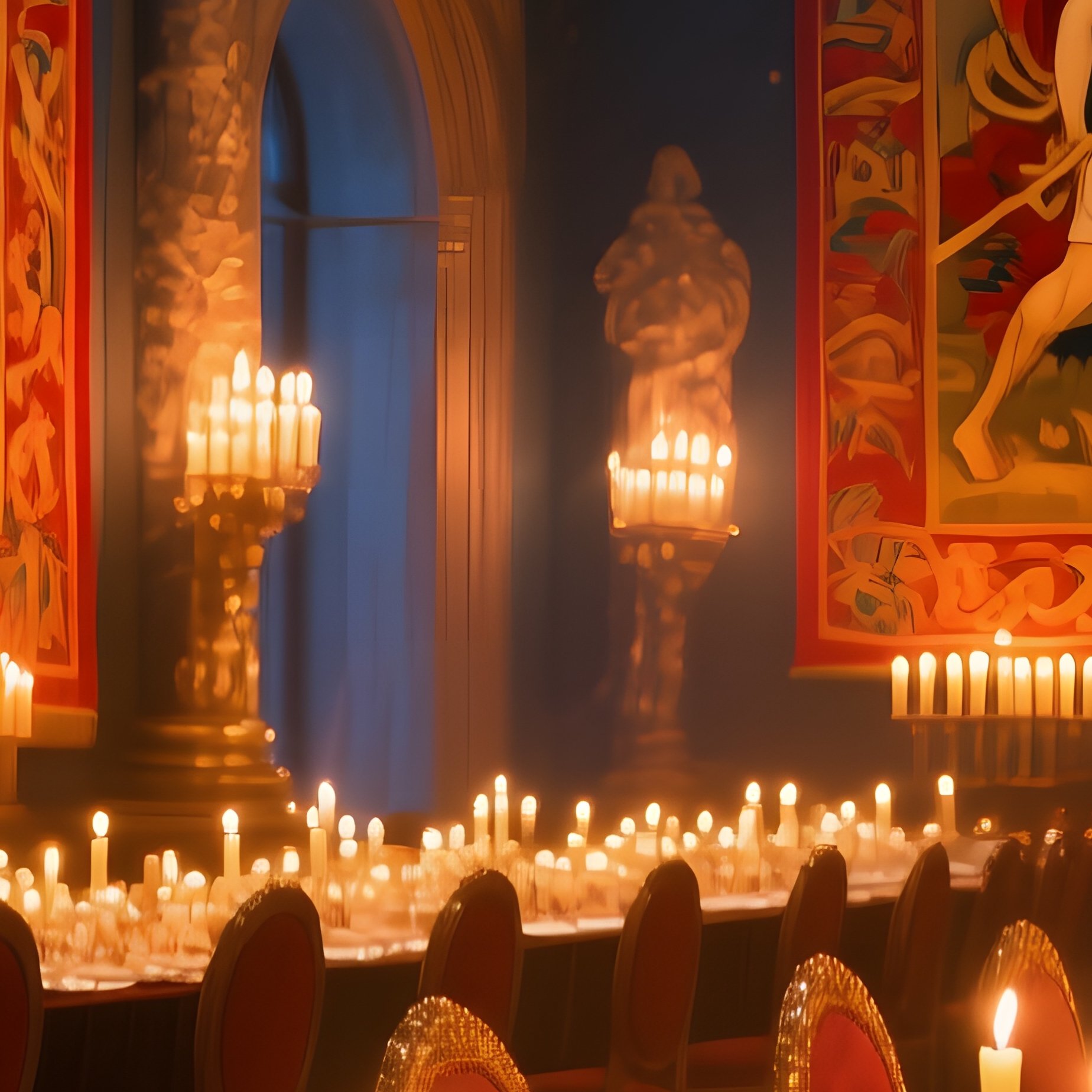 Opulent Banquet Hall At Night With Tapestries And Candlelight - Full Resolution Quality Preview