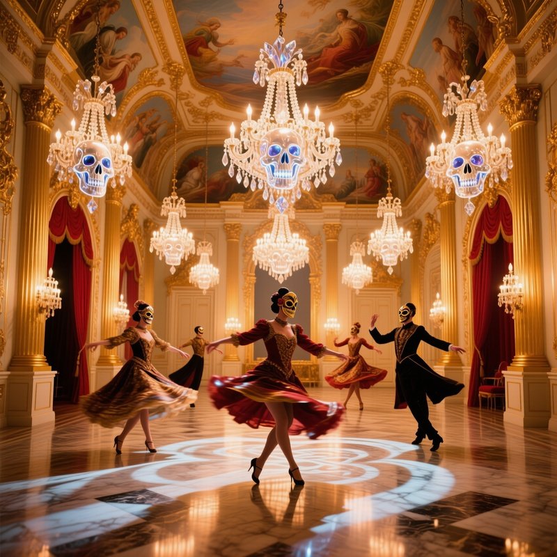Opulent Baroque Ballroom With Crystal Skull Chandeliers