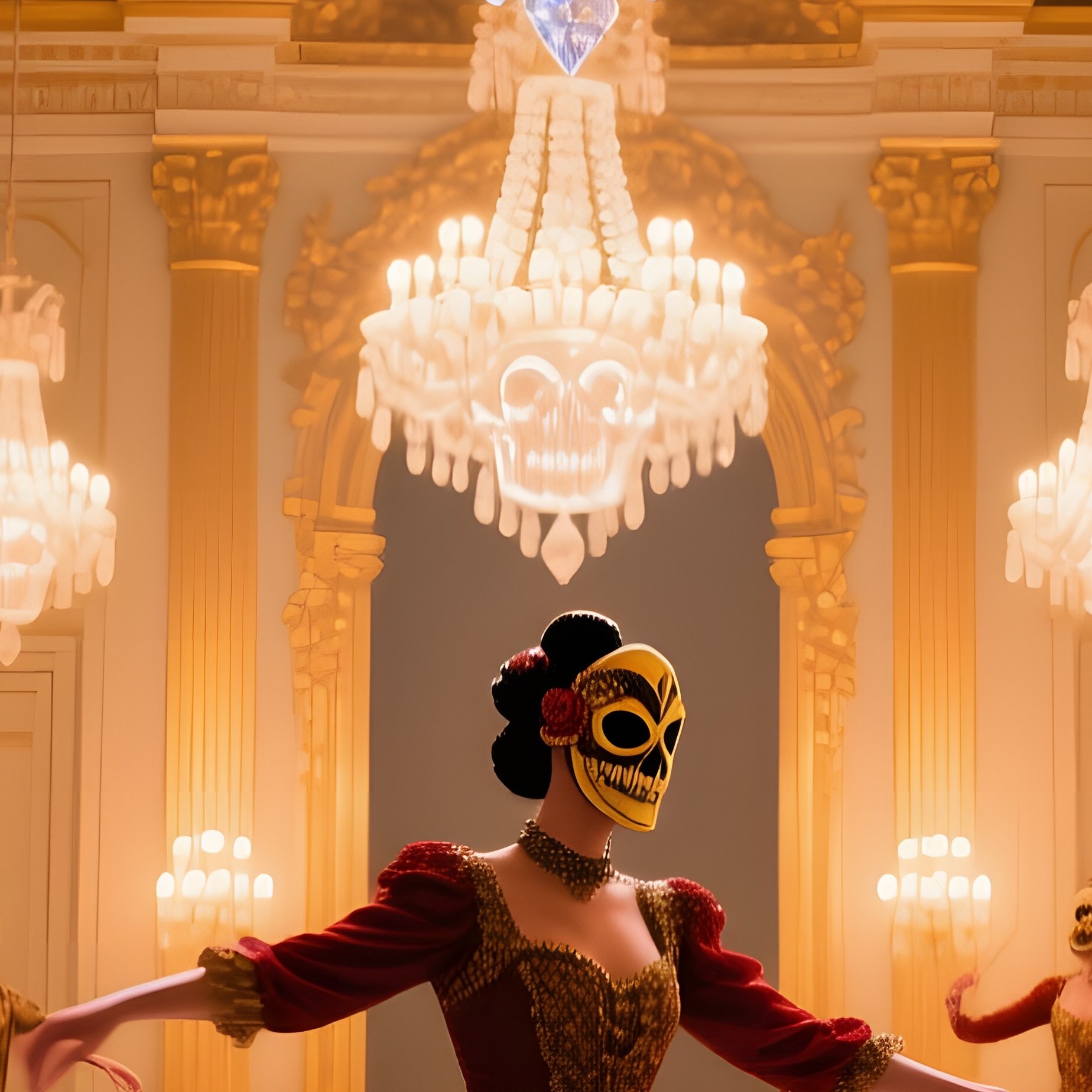 Opulent Baroque Ballroom With Crystal Skull Chandeliers - Full Resolution Quality Preview