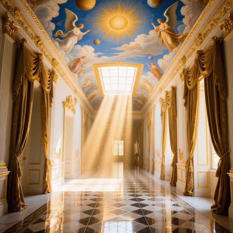 Opulent Hallway With Heavenly Fresco And Skylight