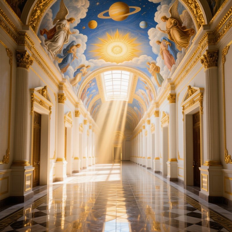 Opulent Hallway With Heavenly Fresco And Sunlight