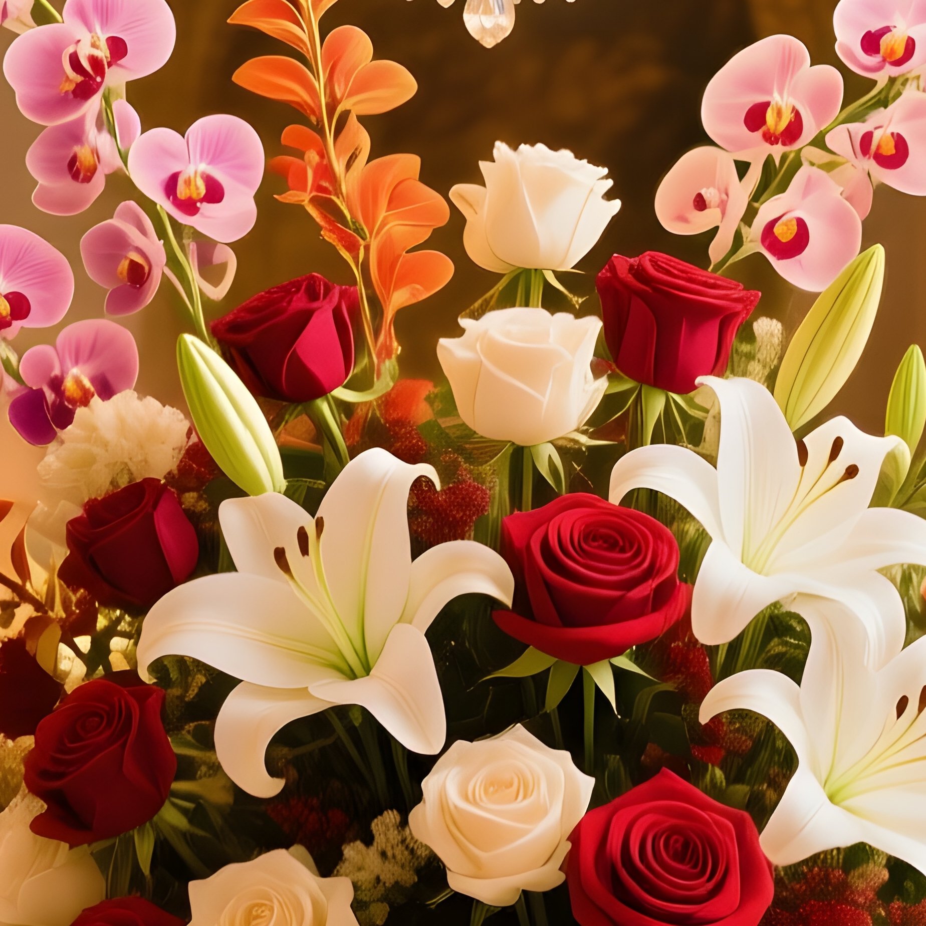 Opulent Palace Ballroom Chandelier With Gilded Roses - Full Resolution Quality Preview