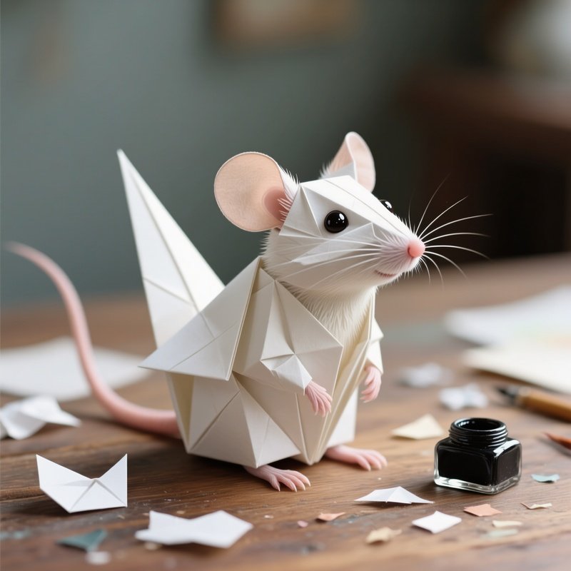 Origami Mouse Folded Paper Crane