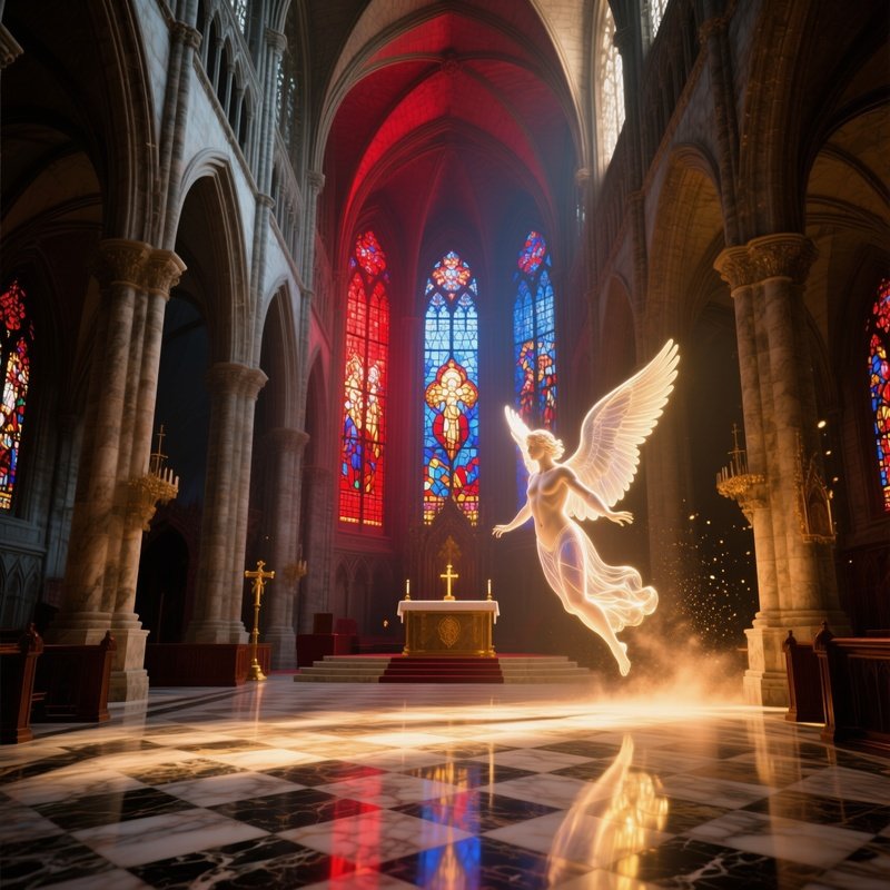 Ornate Cathedral Nave With Nude Angelic Figure