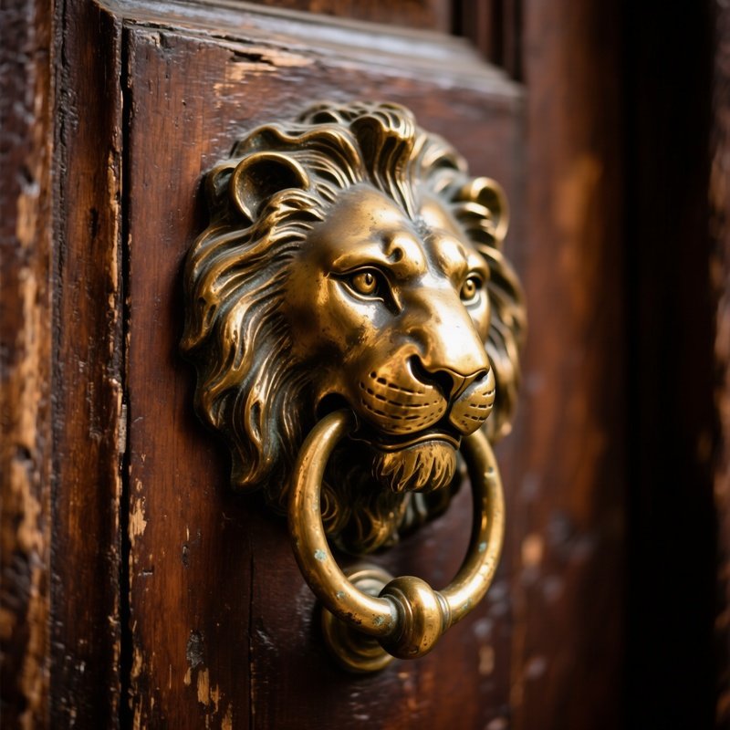 Ornate Lion Head Brass Door Knocker