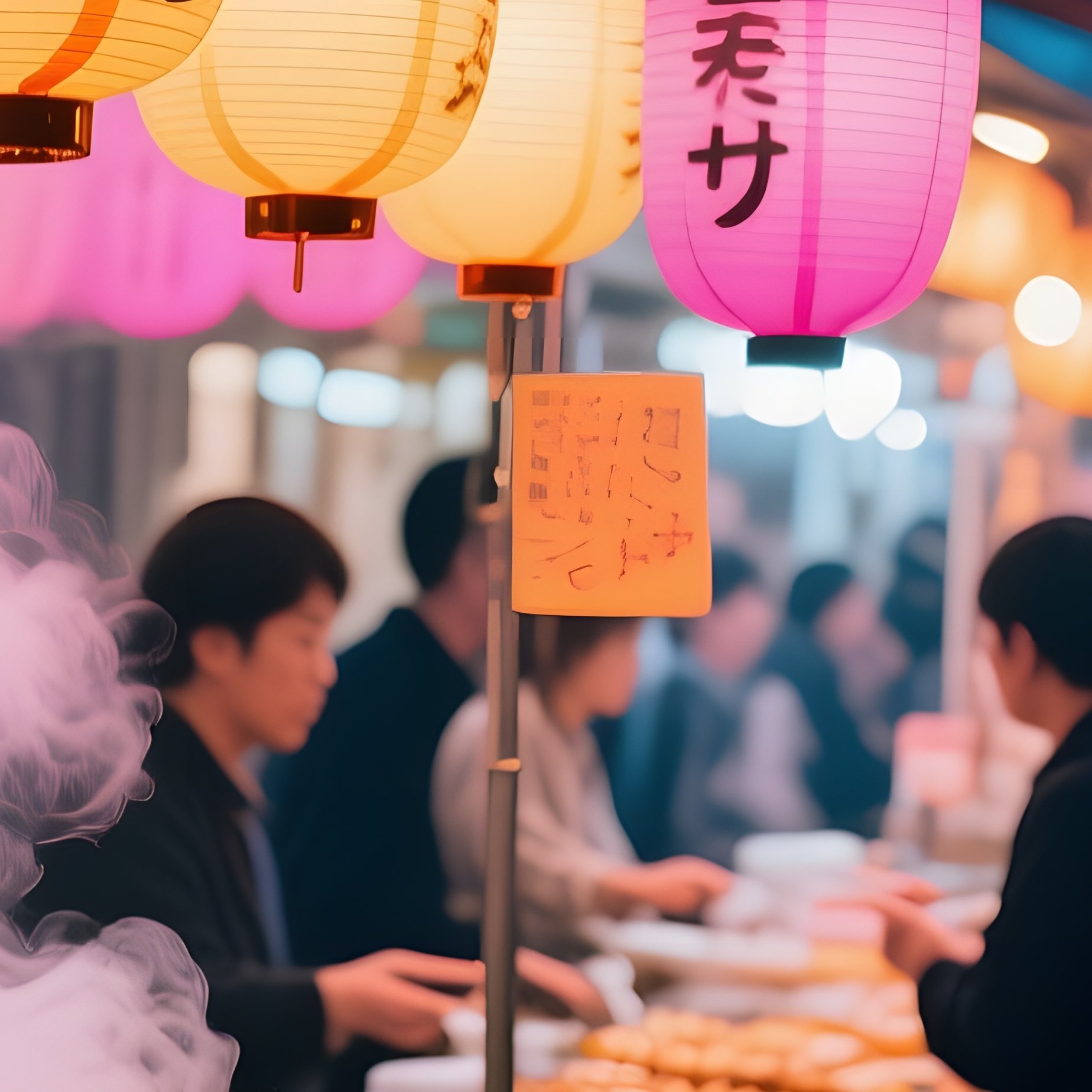 Osaka Night Market Paper Lanterns Takoyaki Skewers - Full Resolution Quality Preview