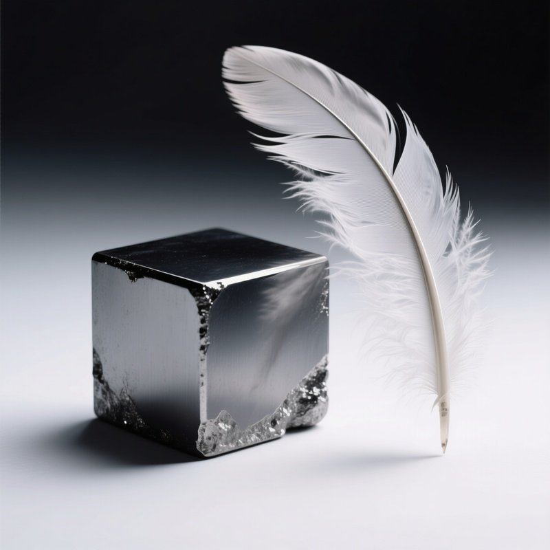 Osmium Cube Next To Feather