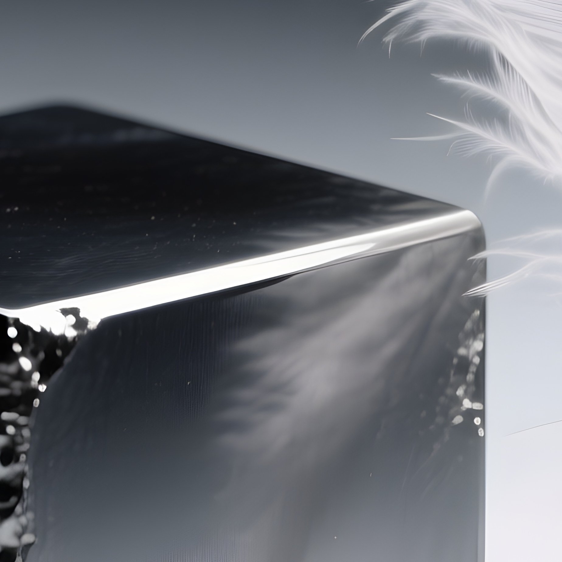 Osmium Cube Next To Feather - Full Resolution Quality Preview
