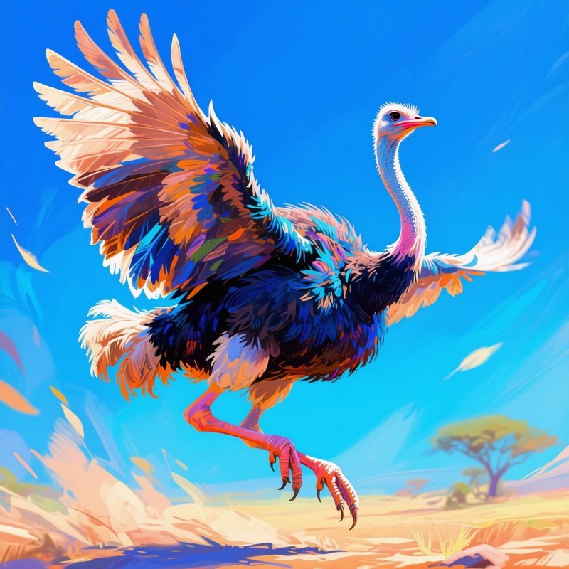 Ostrich-Calling-Out-Wings-Open-Digital