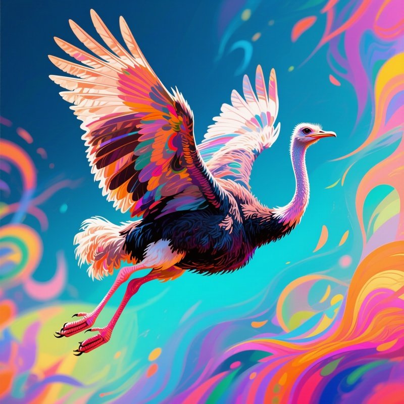 Ostrich Stretching Wings After Flight Digital Art